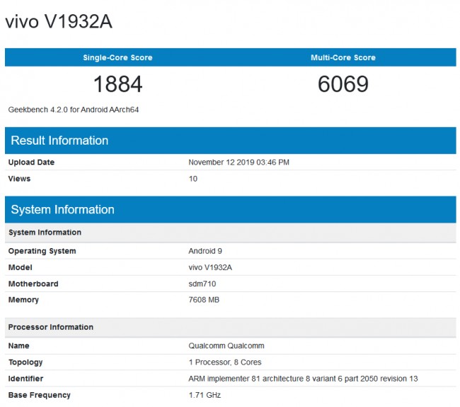 Vivo S5 listed on GeekBench with 8GB RAM and Snapdragon 712
